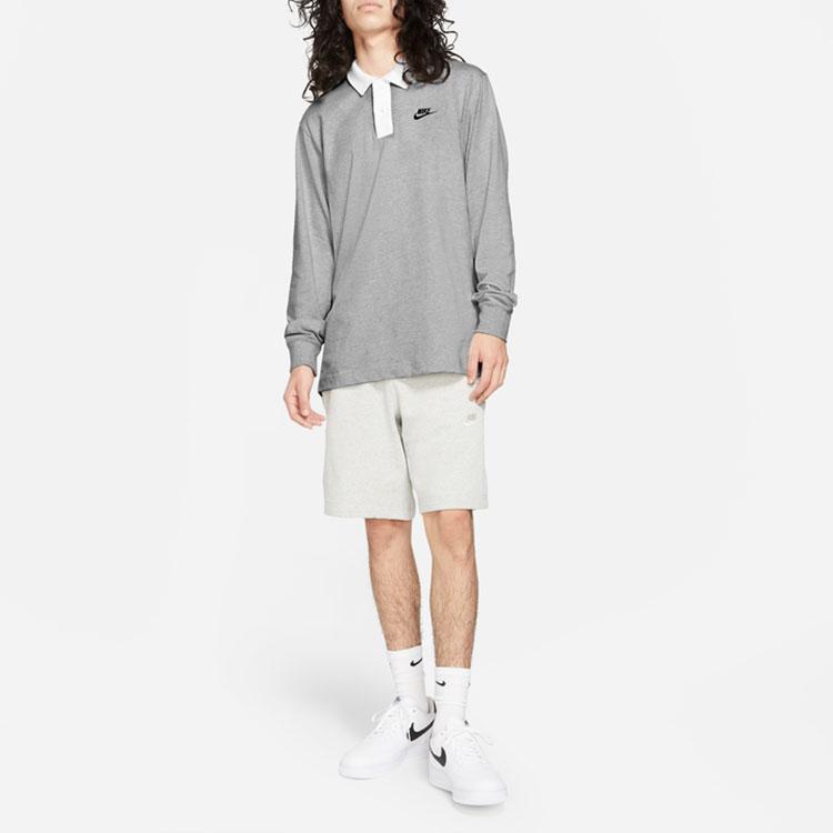 Nike Contrast Logo Long Sleeve Polo Shirt Men Tops Grey DD6180-050