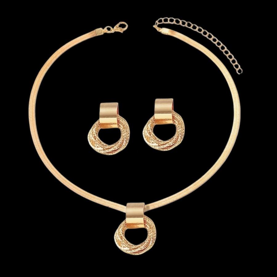 3pcs Set Middle Eastern Elegant Necklace + Earrings Women'S Jewelry Set Fashion Trend Metal Geometric Multi-Circle Pendant