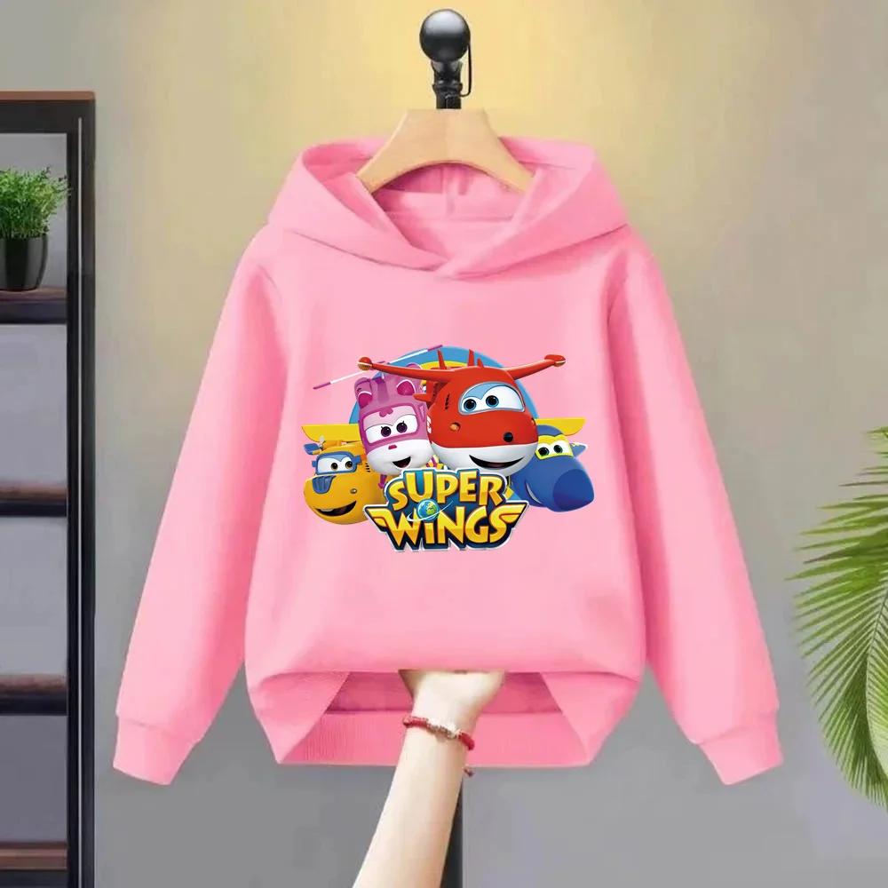 Nový trend Kreslený potisk Super Wings Dětská mikina s kapucí Podzimní a zimní Venkovní volnočasová Teplá Chlapecká Dívčí Pulovr Topy