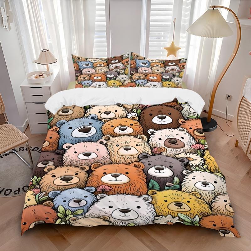 3pcs bedding set Bear Collection Includes 1 Comforter + 2 Pillowcases, Without Pillow Inserts, Soft Comfortable, Lightweight Breathable, Pri