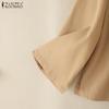 ZANZEA Blouse ample décontractée à col rond et manches 3/4 de couleur unie pour femmes