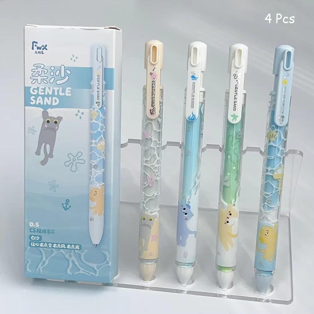 

4Pcs/Box Writing Marker Fun Ocean Cat Gel Pens School Office Essential Quick-Dry Pen Gift Ocean and Cat