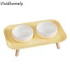 Large Capacity Pet Double Bowl Anti-Splash Neck Protection Dog Bowl Ceramic Double-Way Pet Food Water Feeder Cat Dish