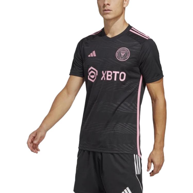 Adidas Alphabet Logo Pattern Print Three Stripes Crew Neck Short Sleeve Soccer Jersey, 23-24 Season, MLS Inter Miami CF Away Fan Version HI1888