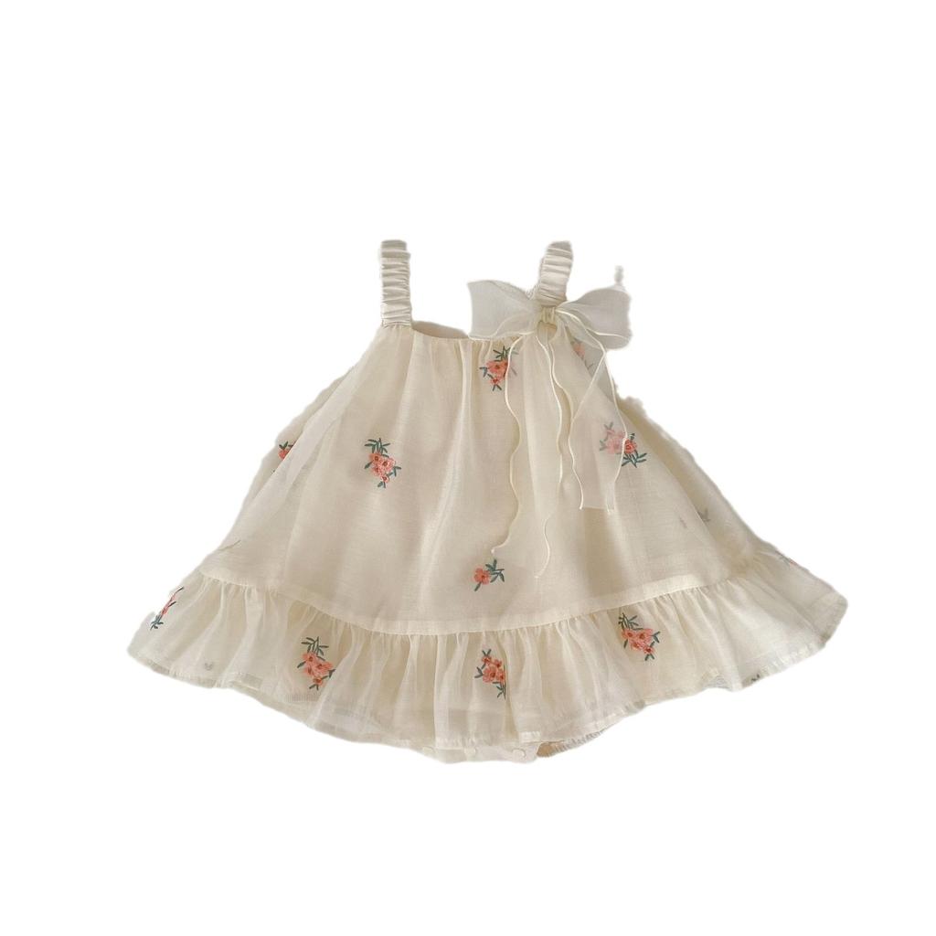 Baby Girl Summer Sleeveless Romper with Embroidery Princess Tutu Dress for 1st Birthday