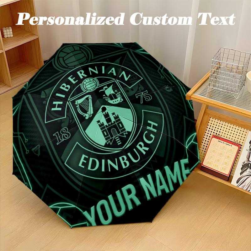 8 Rib Auto Folding Umbrella Hibernian FC Print Custom Name Text Portable Rain Gear