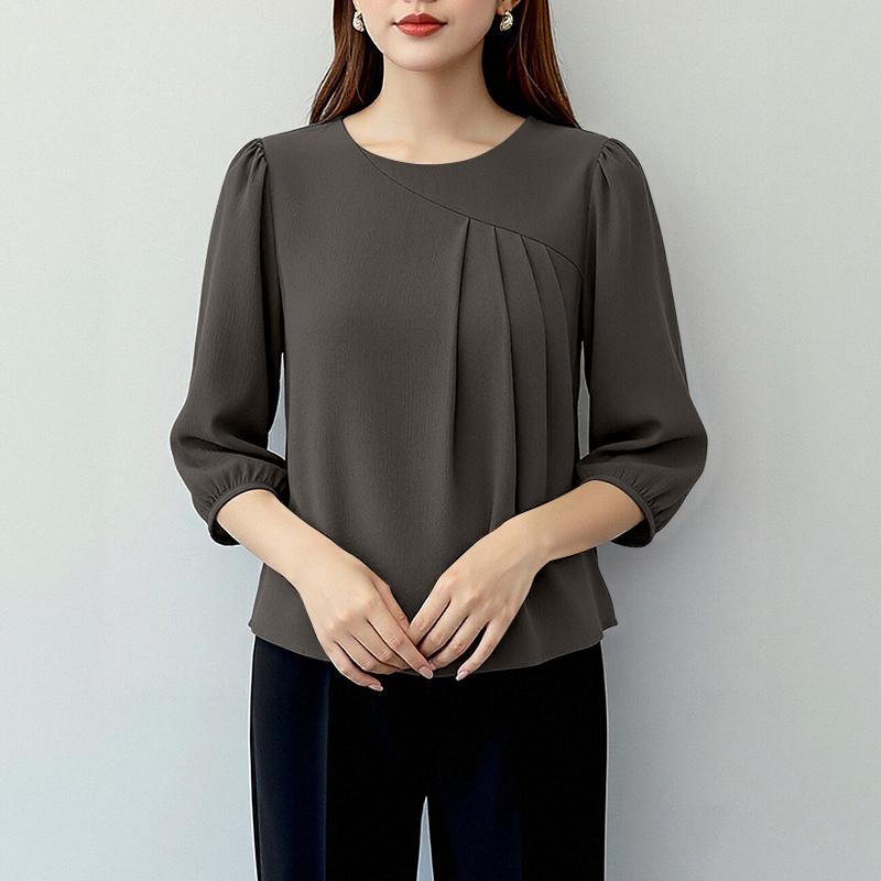 ZANZEA Blouse Décontractée Femme Col Rond Couleur Unie Manches 3/4