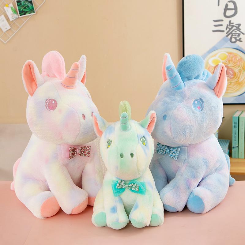 Colorful Unicorn Plush Toy Tie-dye Pony Doll Fantasy Color Sleeping with Pillow Children's Birthday Gift Rag Doll