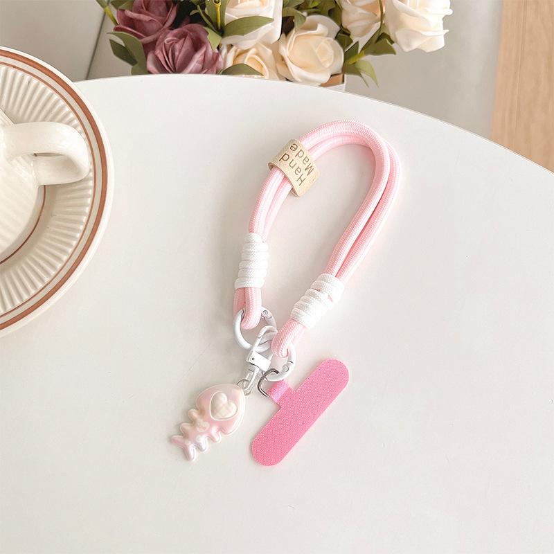 

Cute Love Fishbone Backpack Pendant Mobile Phone Lanyard Clip Short Anti-Drop Bold Portable Rope Braided Rope Women S Model