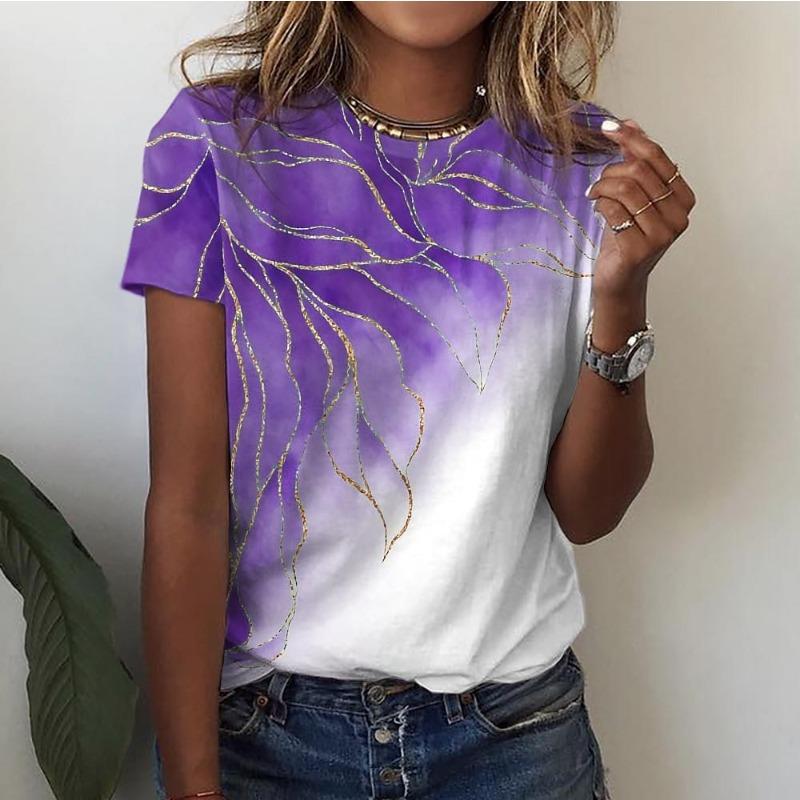 Sommer Rundhals 3D Farbverlauf Print Top Modische Lässige Kurzarm Damen T-Shirts