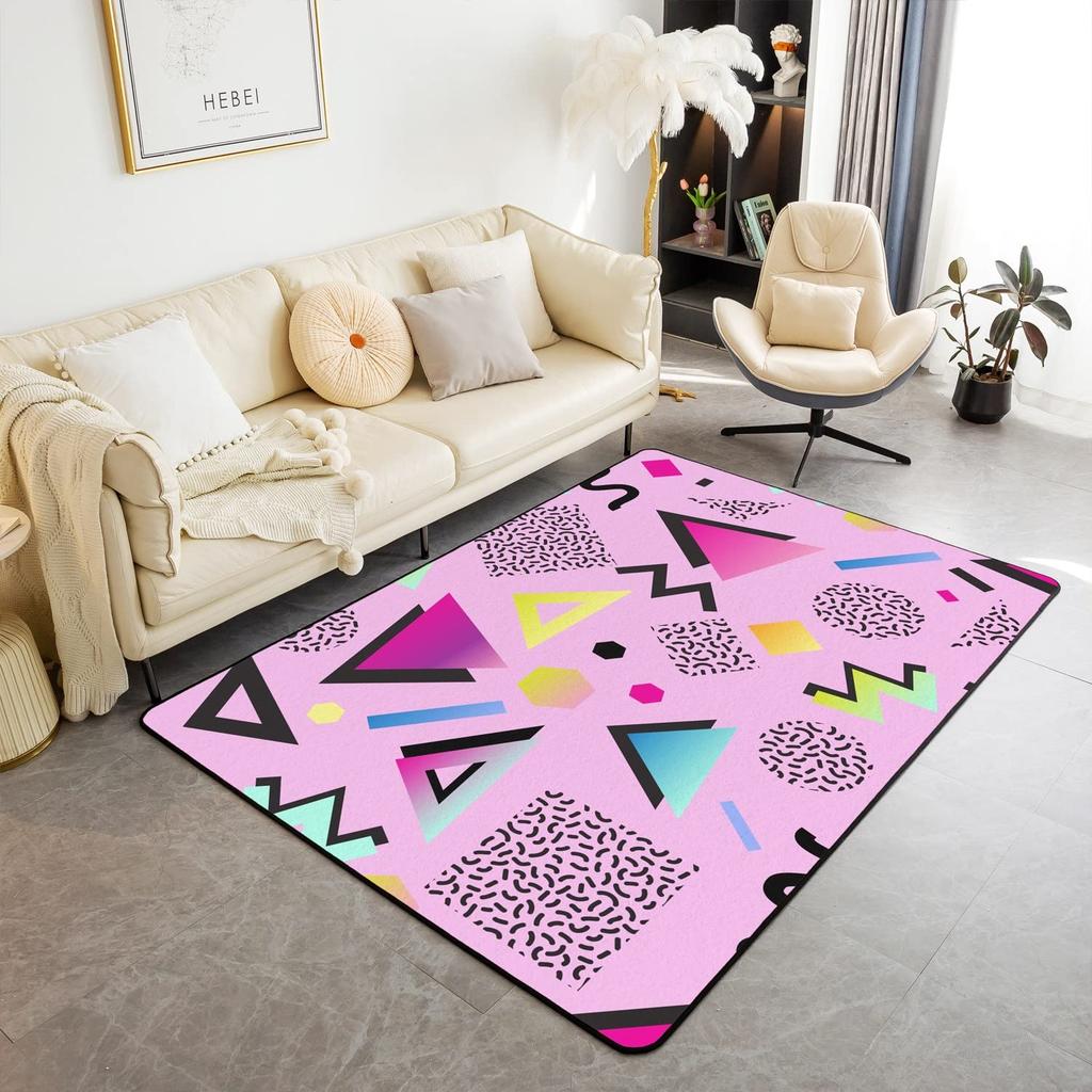 Memphis Area Rug, Hipster Retro Doormat, 80s 90s Hip Hop Funky Colorful Pop Art Inspired Carpet for Playroom Geometric Floor Mat