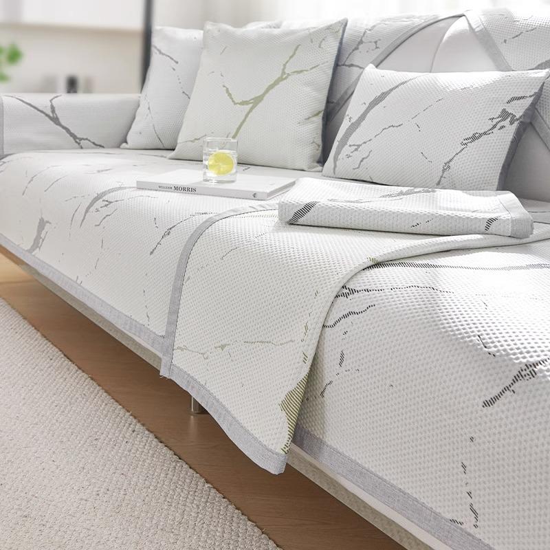 Summer Cooling Fabric AntiSlip Sofa Cover for Living Room Marble Pattern Breathable Ice Silk Sofa Slipcover Simplicity Couch Mat