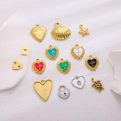 Elegant Stainless Steel Gold Plated Heart Love Cross Shell Starfish Oil Drop Pendant Charms for DIY Jewelry Making Women