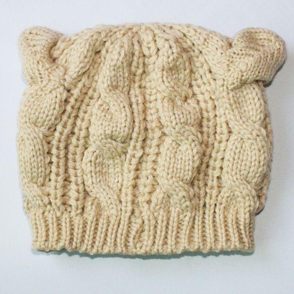 

Очаровательный вязаный берет с кошачьими ушками, уютная теплая зимняя шапка из исландской шерсти для женщин бежевый