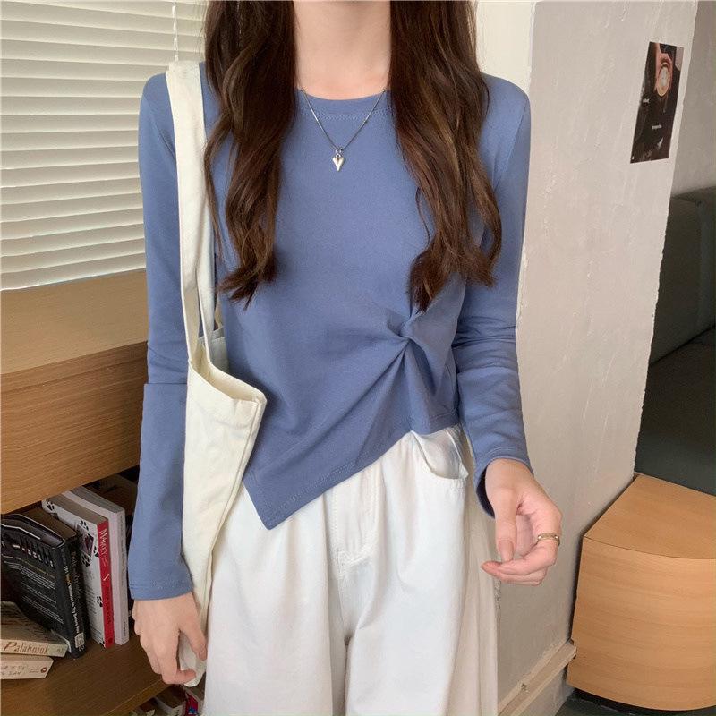 Korean Style Irregular Long-Sleeve T-Shirt for Women - 2025 Spring/Autumn