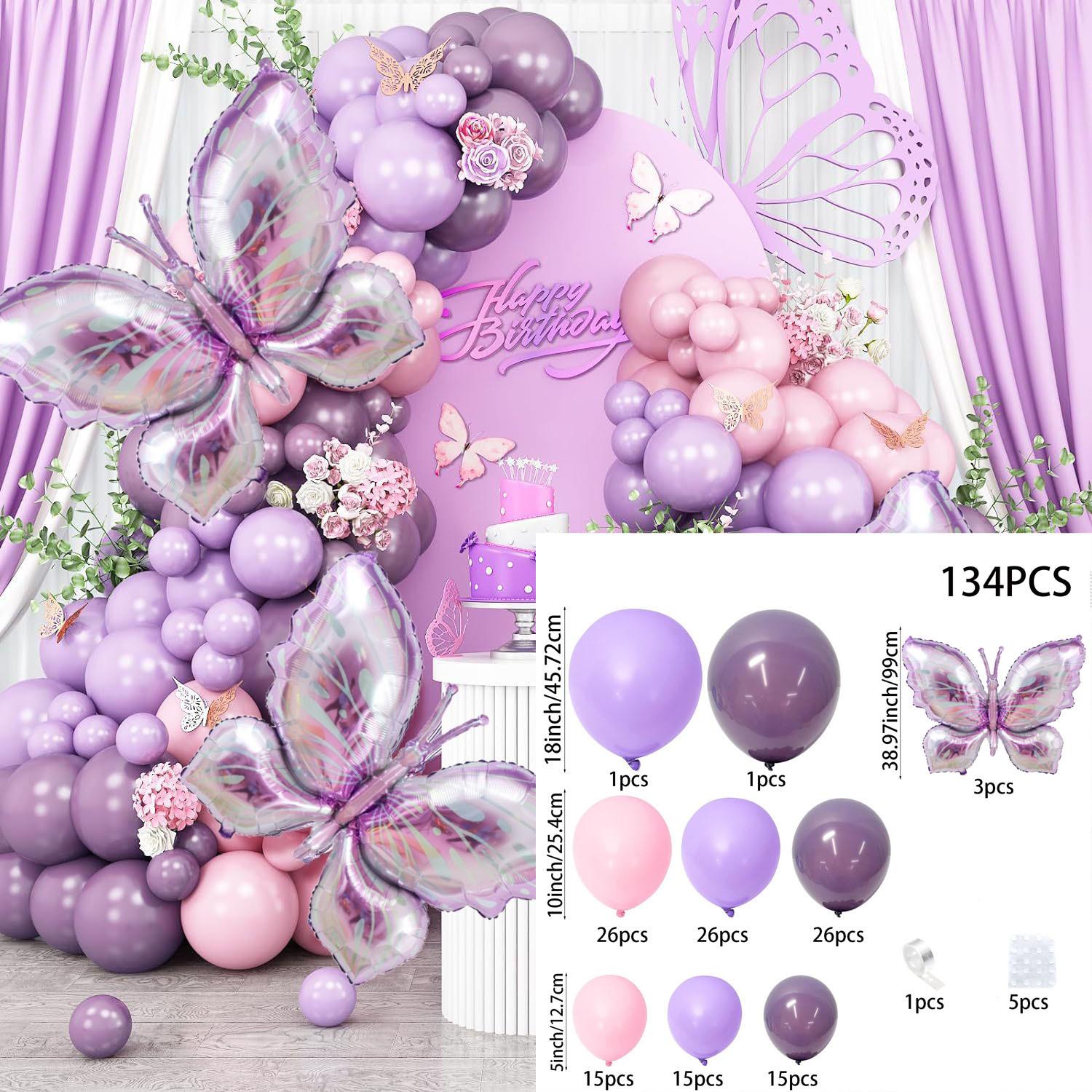 

144pcs Purple Butterfly Theme Birthday Balloon Set,suitable for Birthdays, Engagements, Anniversaries, Valentine s Day, Weddings Other