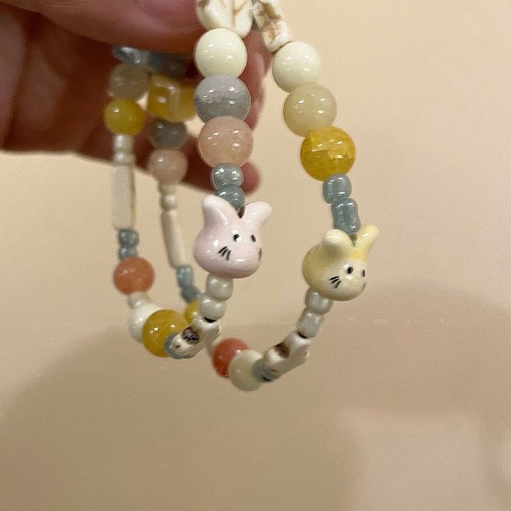 Cooles süßes Perlenarmband, ästhetisches Perlenarmband, modisches buntes Keramik-Katzenarmband