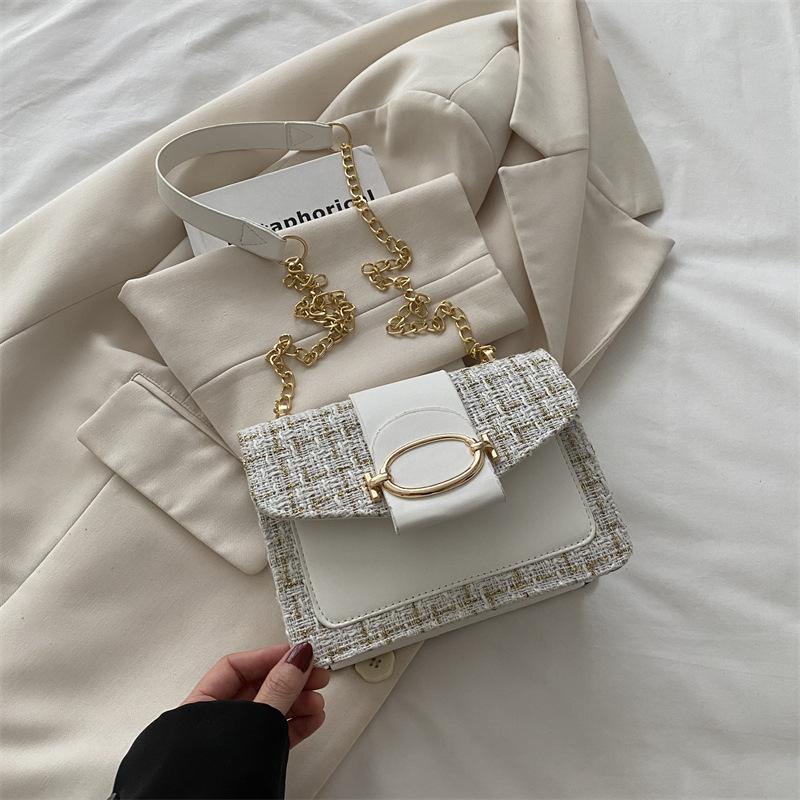 2025 New Casual Simple Metal Chain Shoulder Bag Crossbody Small Square Women's Bag