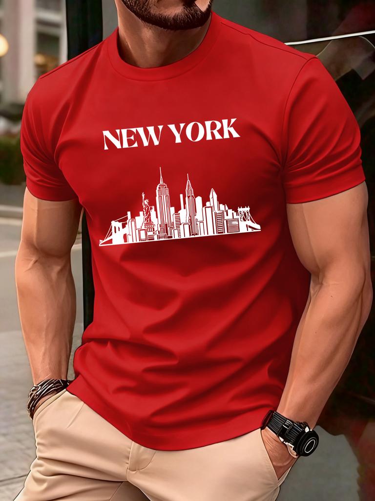 New York City Silhouette Men T Shirts Casual Hip Hop Tops Multicolor Cotton TShirt Summer Loose Male Crewneck Short Sleeve