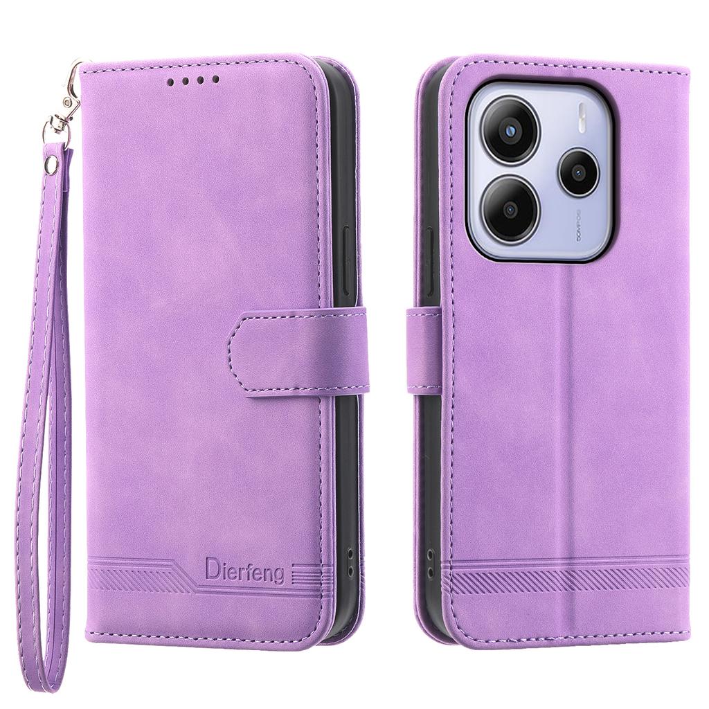 DIERFENG DF-03 For Xiaomi Redmi Note 14 4G (163.25x76.55x8.16mm) Leather Case Lines Imprint Wallet Phone Cover