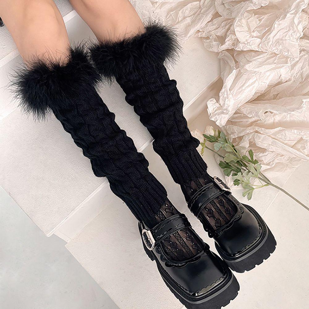 

With Feather Middle Tube Twist Stripe Lolita Boots Cover Knitted Foot Cover Women Leg Warmers белый