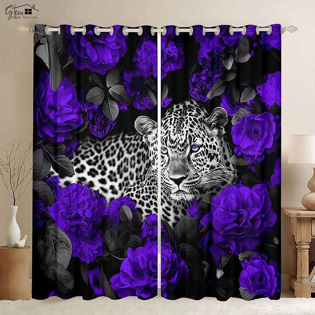 Róża Kwiat Tygrys Zwierzę Druk 3D Zasłona Styl Retro Salon Kuchnia Sypialnia Zasłona Dekoracja Okna Zasłona 2 Sztuki