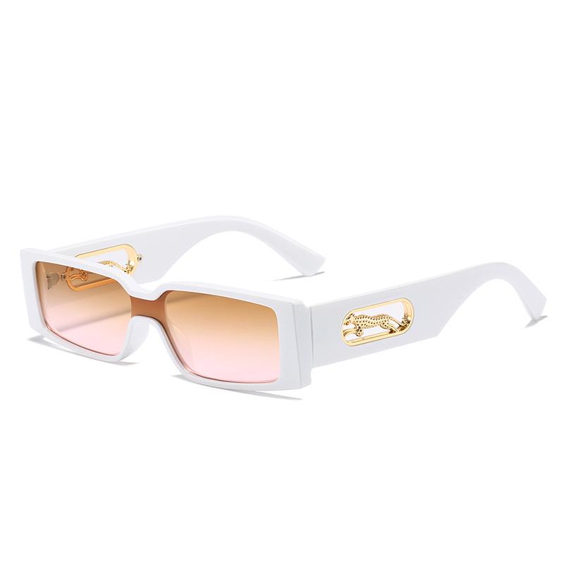 European & American Fashion Candy Color Sunglasses with Modern Leopard Decoration - Unisex Small Square Frame