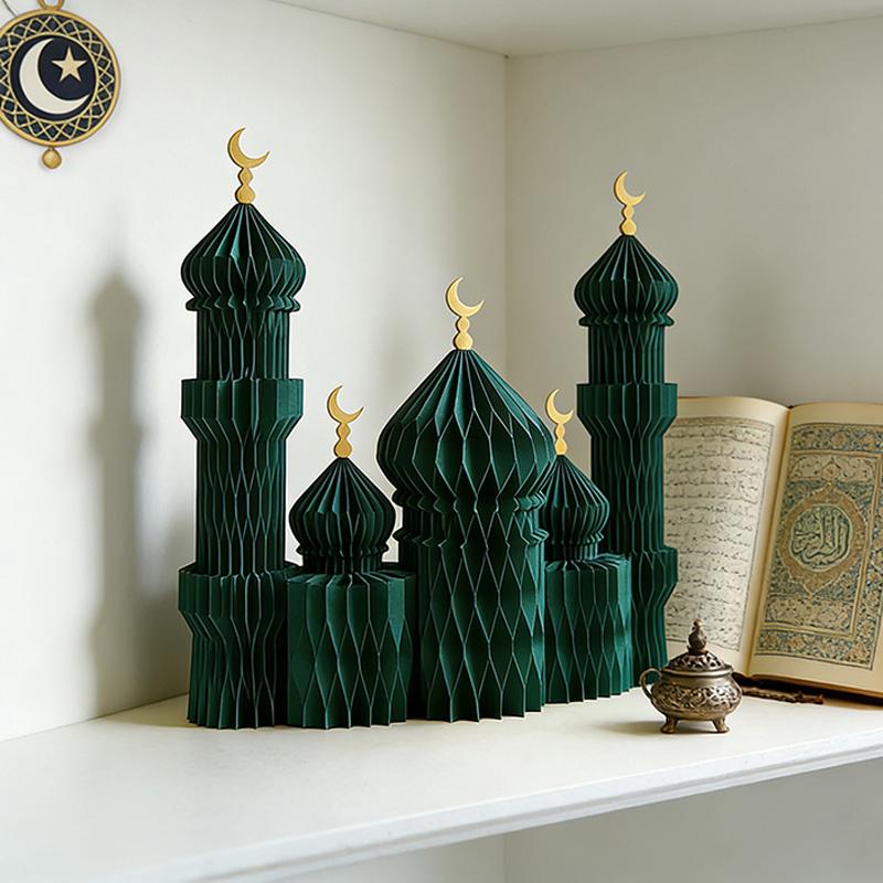 1/3/5Pcs 3D Honeycomb Ornaments For Ramadan Home Desktop Decor Eid Al Fitr Paper Arteid Mubarak Islamic Party Decor