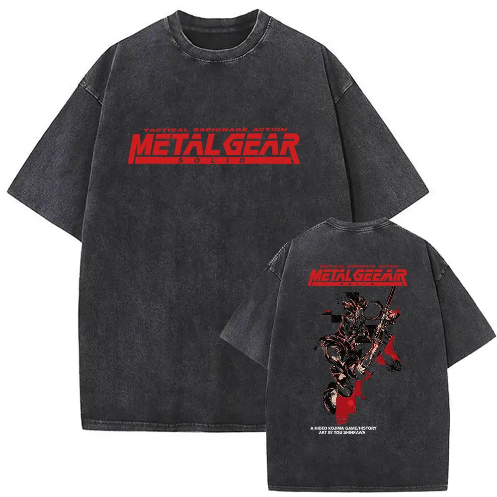 Hot Game Metal Gear Solid 3 Snake Eater Vintage Washed T Shirt Unisexs Loose Player Fans Fashion Short Sleeve Tshirts Streetwear