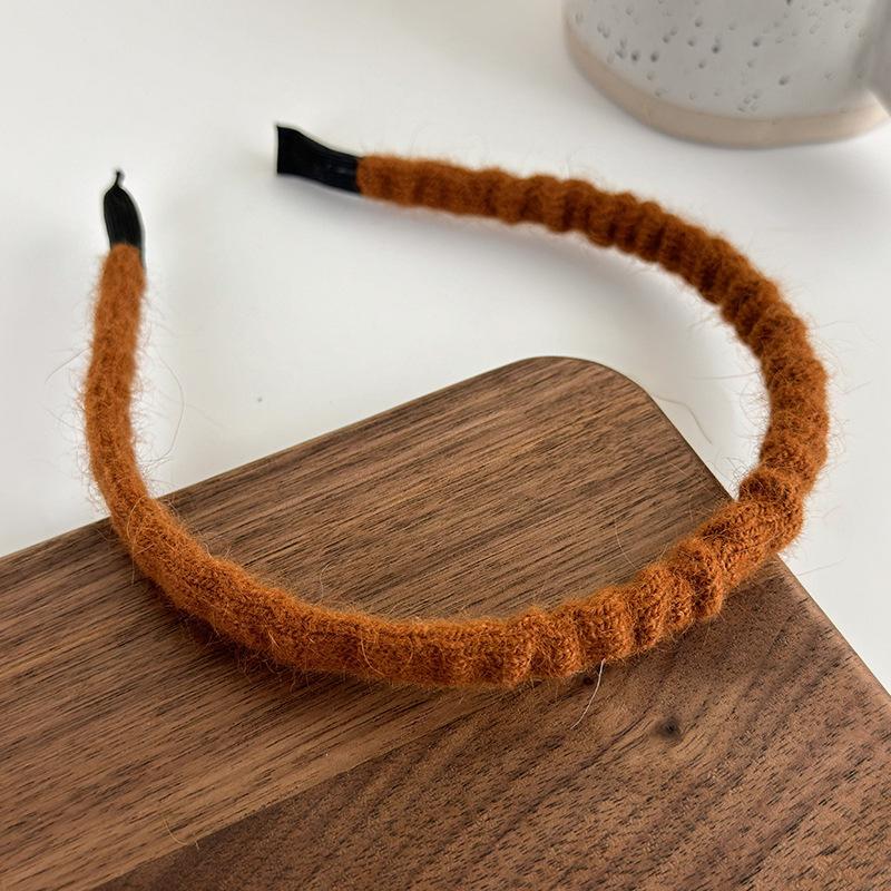 Retro Autumn Winter Wool Knitting Headbands Fashion Plush Elastic Hair Bands For Woman Girls Simple Sweet Temperament Hair Hoop