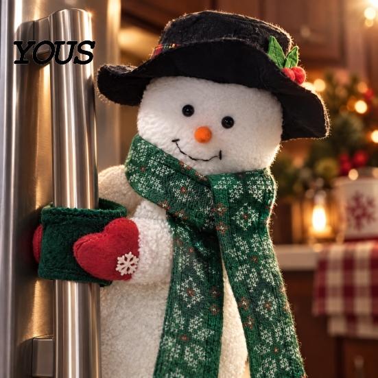 Christmas Home Decoration Accessories Santa & Snowman Handle Huggers, Plush Refrigerator Door Winter Kitchen Cabinet Pull Protectors Covers for