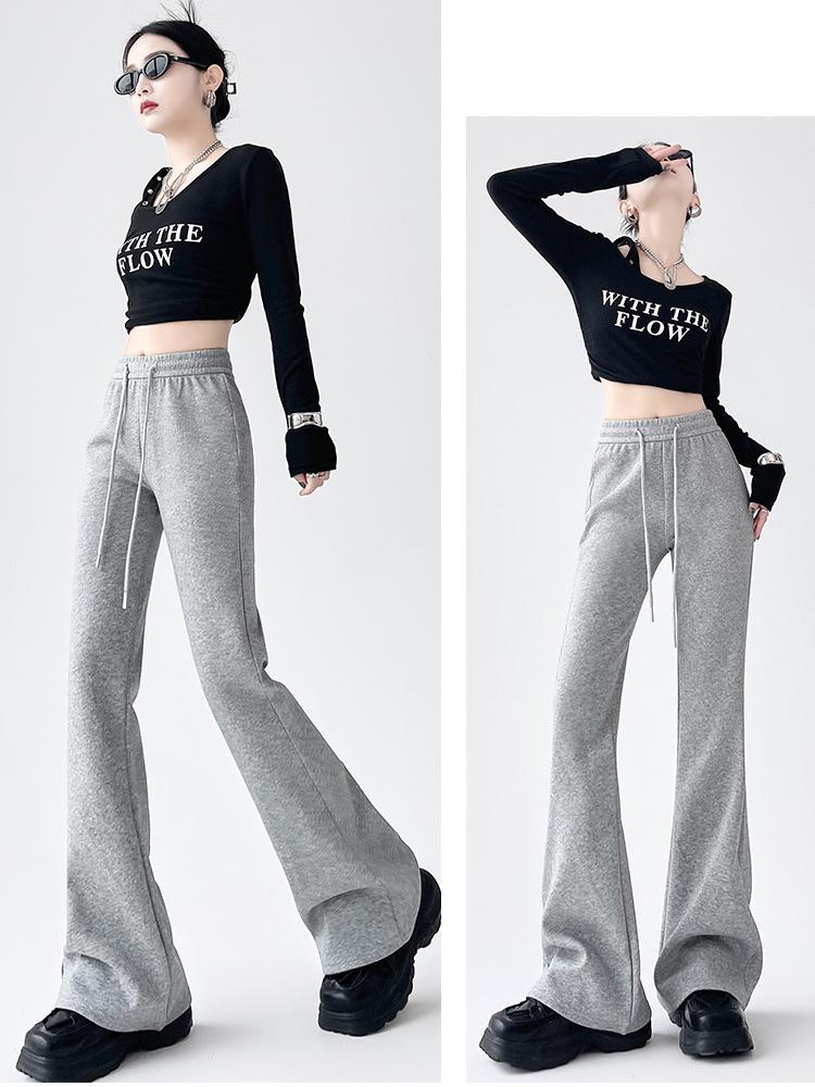 Pantaloni evazați retro americani pentru femei, toamnă, eleganti, pantaloni sport slim fit, gri, lungi, largi