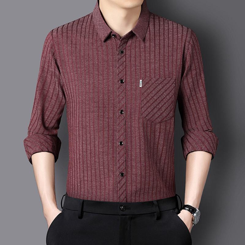 

Мужская рубашка Высококачественная осенняя рубашка Мужская не требующая глажки Одежда для отцов среднего и пожилого возраста M красный