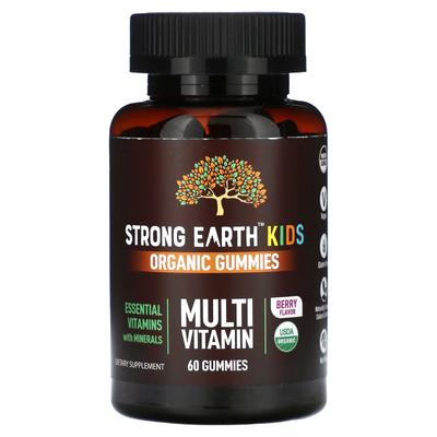 YumVs, Strength Earth Organic Gummies for Children, Multivitamins, Berry Flavor, 60 Gummies