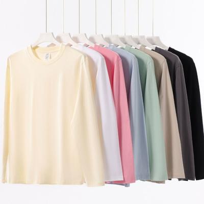 Cotton Long Sleeved Women's T-shirt Loose Solid Color Casual Round Neck T-shirt Top