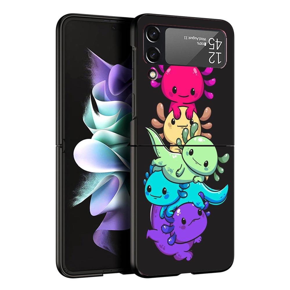 Cute Axolotl Kawaii Black Phone Case For Samsung ZFlip7 ZFlip6 ZFlip5 ZFlip4 ZFlip3 5G Hard Protective Galaxy Z Flip 3 4 5 6 7