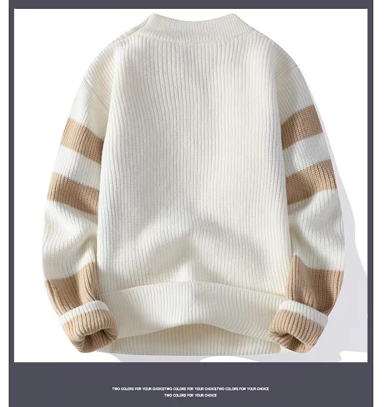 2024 Autumn/Winter Men's Youth Color Block Sweater - Trendy Student Round Neck Pullover Knitwear
