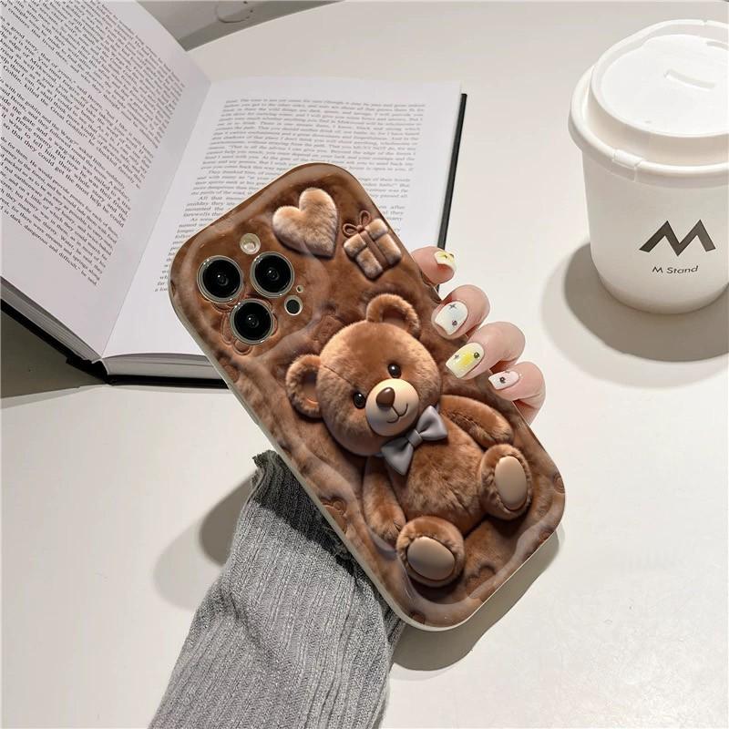 Cartoon Brown Bear Full Coverage Design Anti Drop Phone Case For iPhone 17 Pro Max Air 16E 16 Plus 15 14 13 12 11 XS XR X Cover