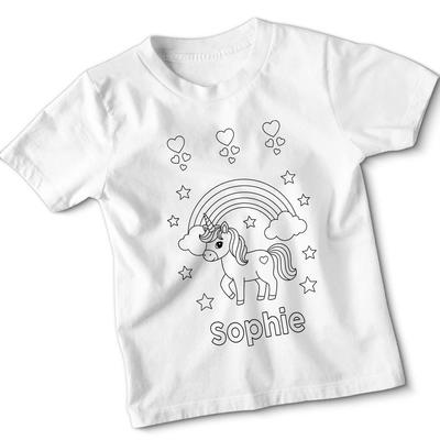 Personalised Name Custom Kids T-Shirt Unicorn Rainbow Tee