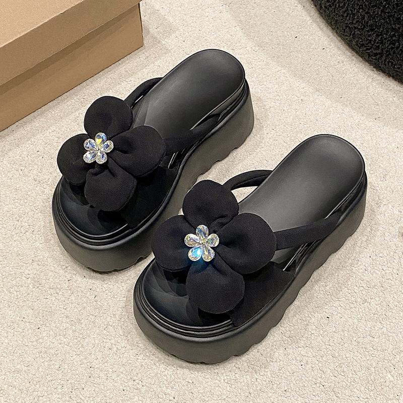 Fashion 8CM Casual Wedge Slippers Women New Summer Non Slip Platform Sandals Woman Flower Comfortable Female Chunky Beach Slippers