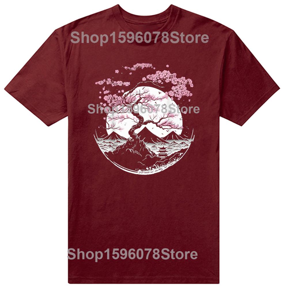 Japanese Cherry Garden Geisha Cherry Blossom Tshirt Women Womens Shortsleeved Round Neck Autumn and Winter Comfort Top