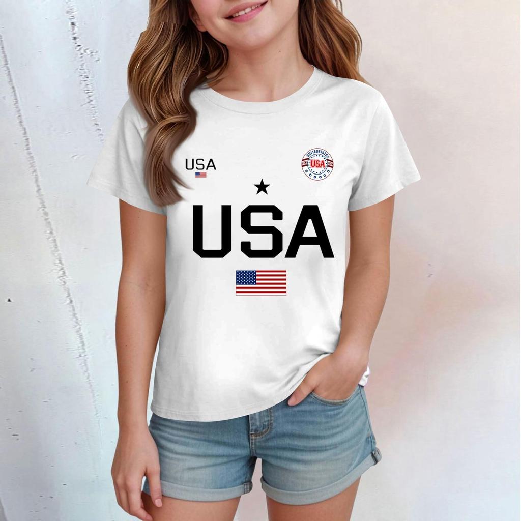 Children's Casual Printed Round Neck Short-sleeved Top