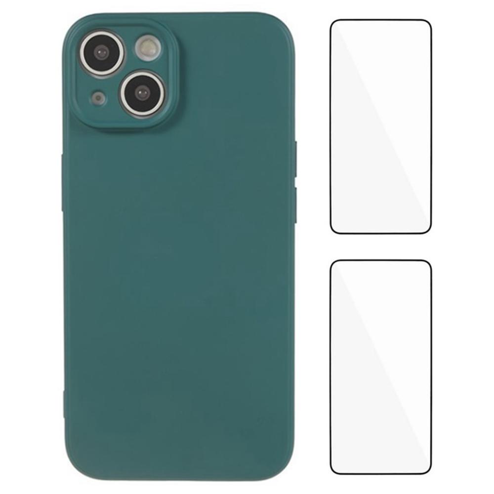 

WANLONFENG RB3 Series For iPhone 14 Case with 2Pcs Screen Film,Precise Lens Hole Soft TPU Phone Back Cover Army Green