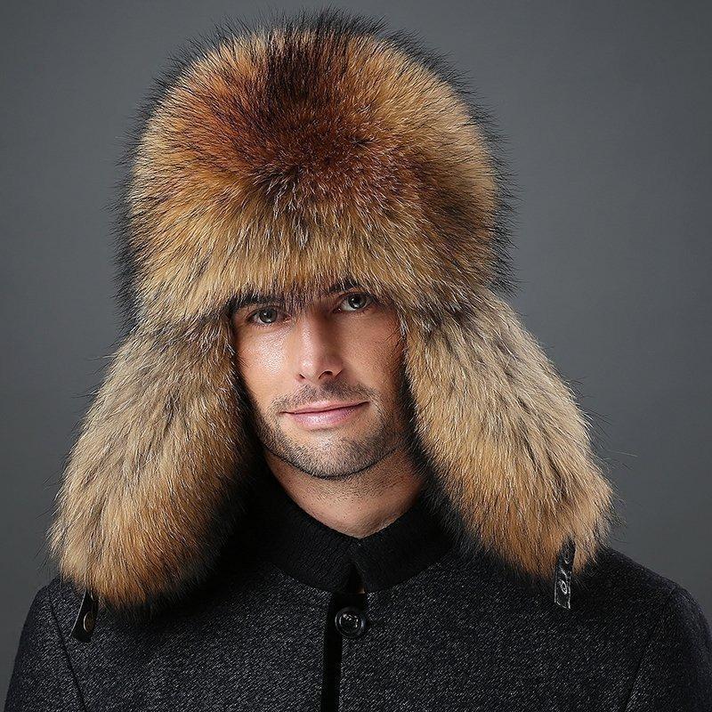 Fox Hair Hat, Male Raccoon Hair, Warm Ear Protection, Winter Cotton Hat, Cold-proof Fur Hat for the Elderly