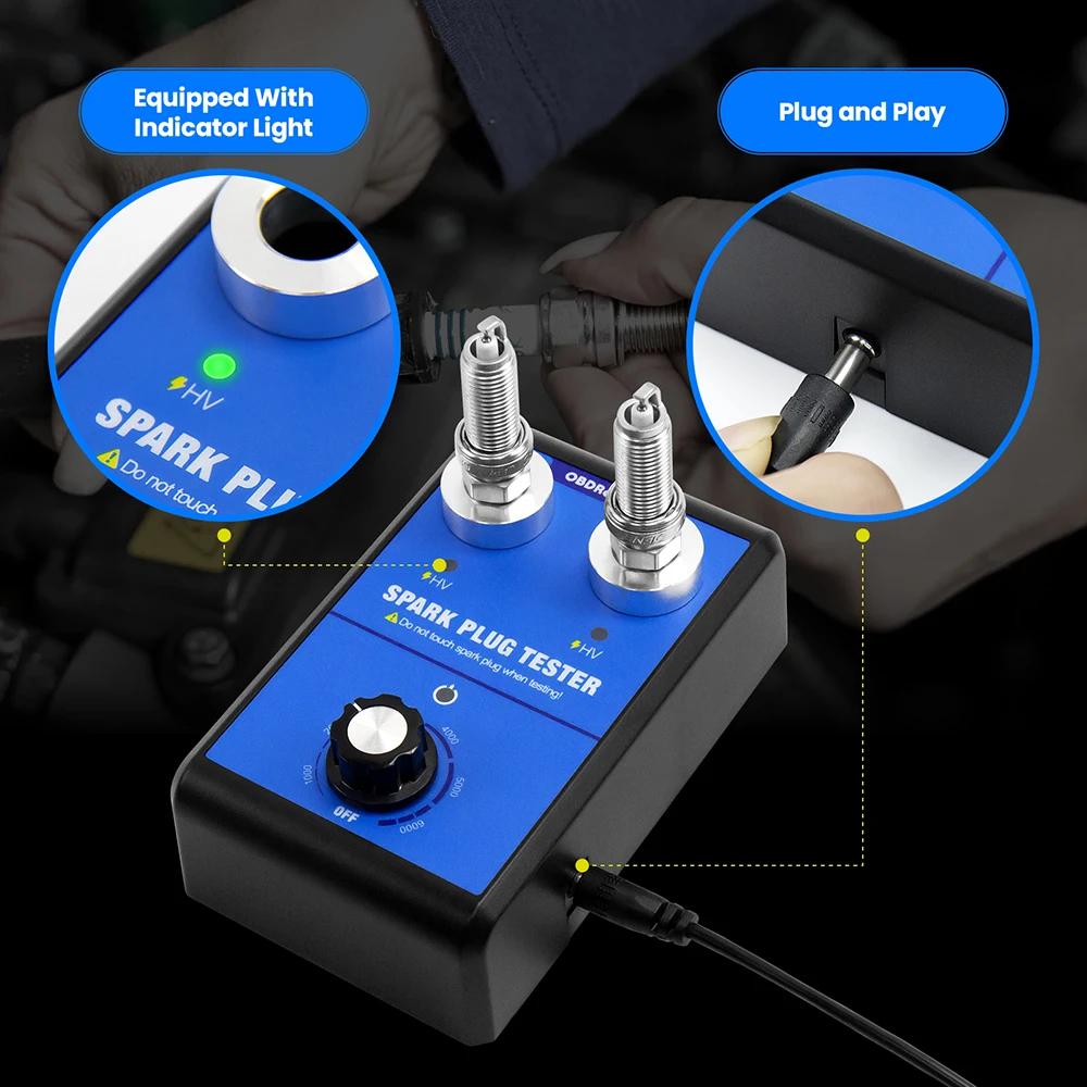 Car Spark Plug Tester 12V Ignition Plug Analyzer 0-6000rpm Dual Hole Working Frequency Engine Ignition Coil Diagnostic Tool