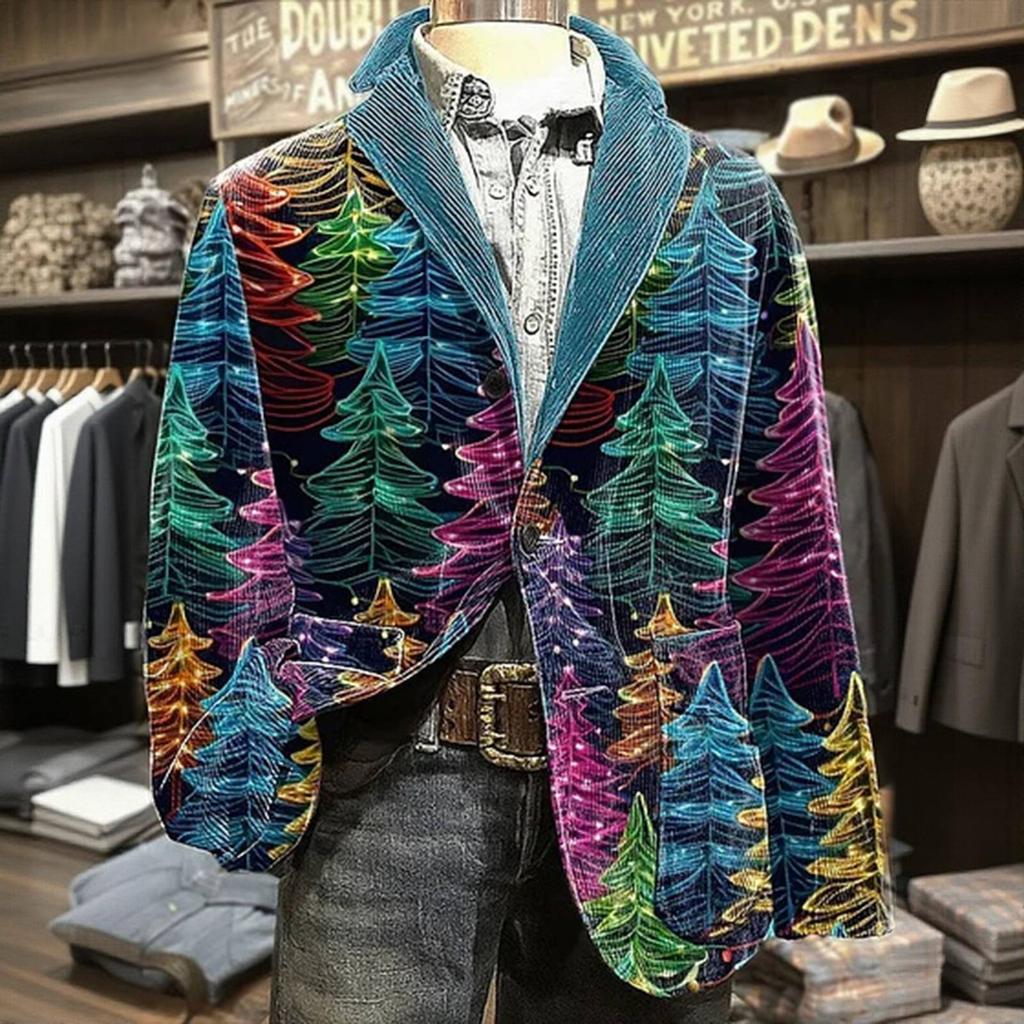 Men's Printed Corduroy Warm Pocket Suit Jacket Cardigan Men's Casual Suit