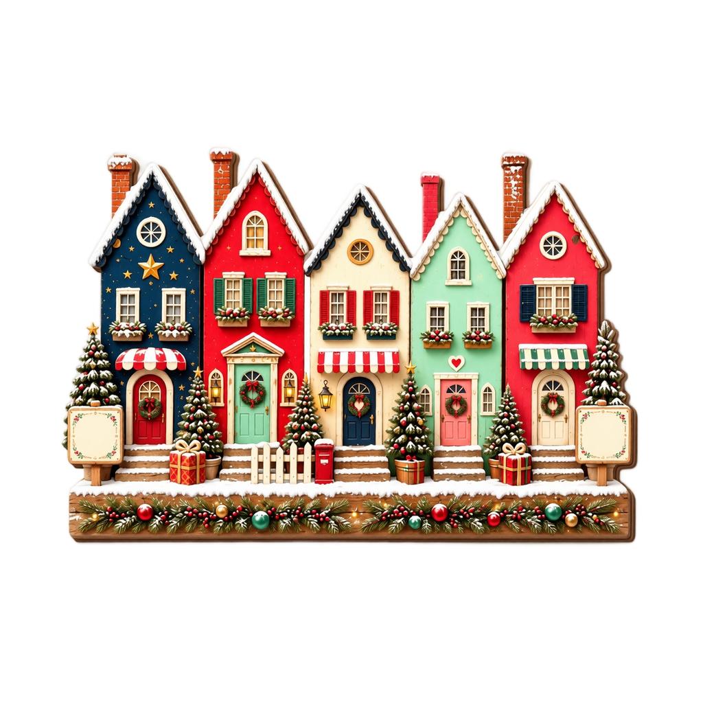 Christmas Wooden House and Garden Shaped Hanging Ornaments for Christmas Tree Decorations and Holiday Gifts
