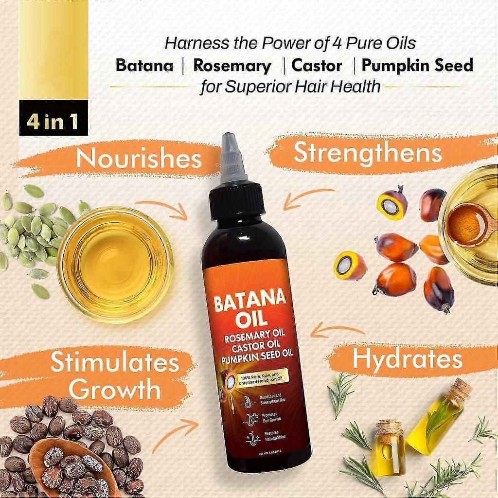 Batana Oil for Hair Growth, 4-in-1 Pure & Unrefined Honduran Oil with Rosemary, Castor, Pumpkin Seed Oil, Nourishes, Strengthens, Promotes Healthy Hai