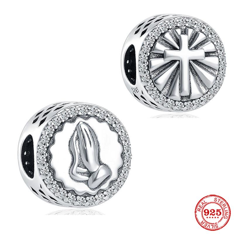 925 Silver Sparkling Cross Safety Chain Dangle Charm Buddha statue Goddess Bead Fit Original Bracelet DIY Jewelry For Women Gift