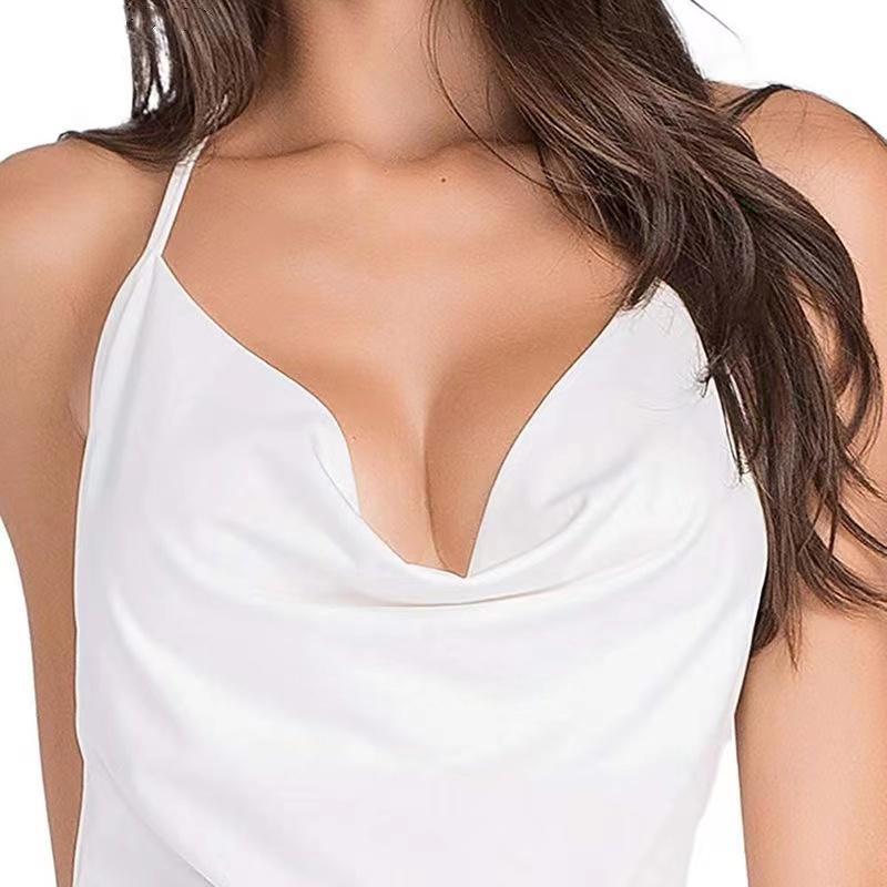 Women Dress Fashion Sleeveless Pajamas Solid Color Summer Sexy V Neck Backless Mini Sleepwear Dresses